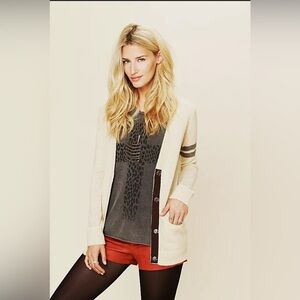 Free People Small Ivy College Varsity Cardigan Sweater Wool Alpaca Stripe Sleeve